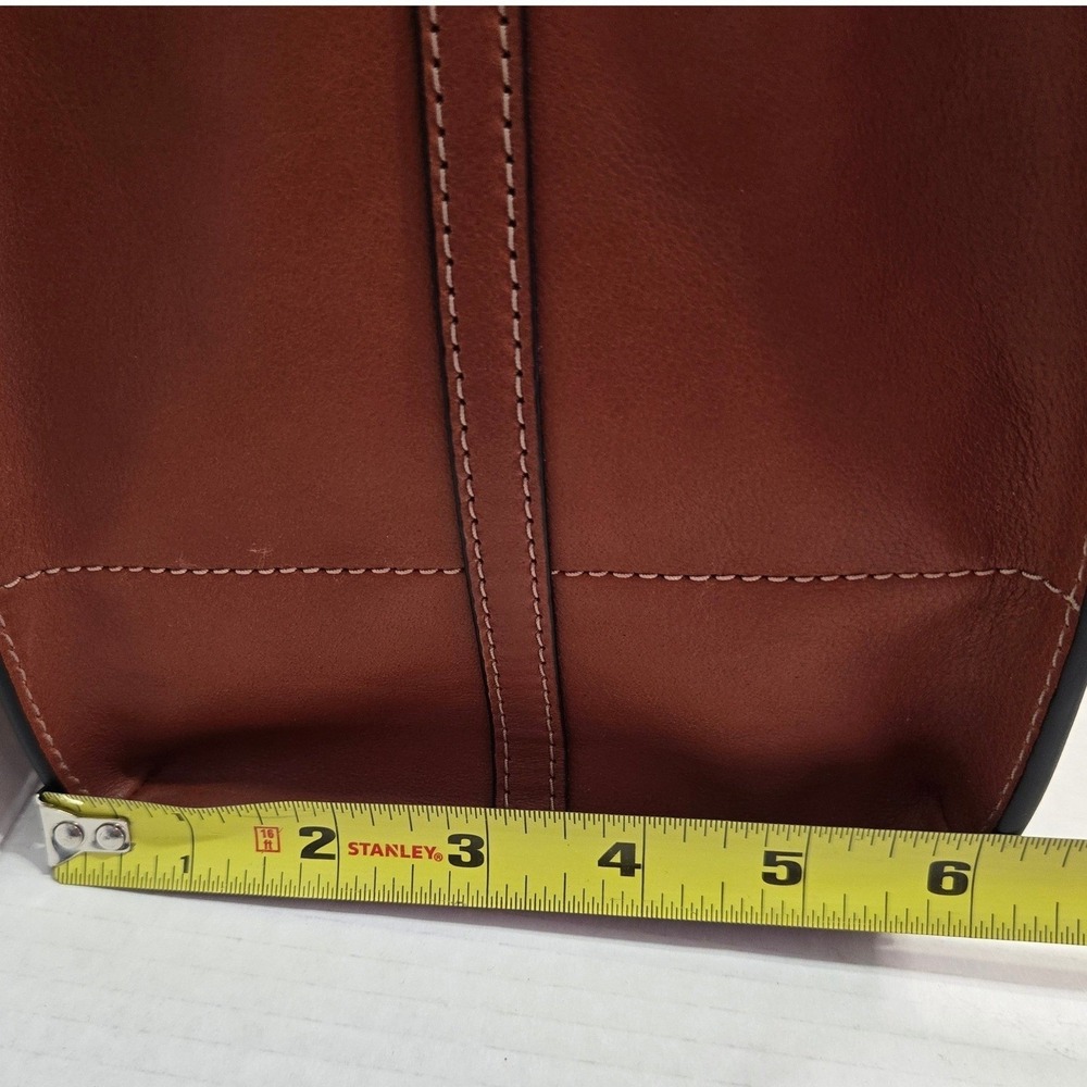 Fossil Brown Leather Tote with Striped Shoulder Strap - Picture 8 of 12